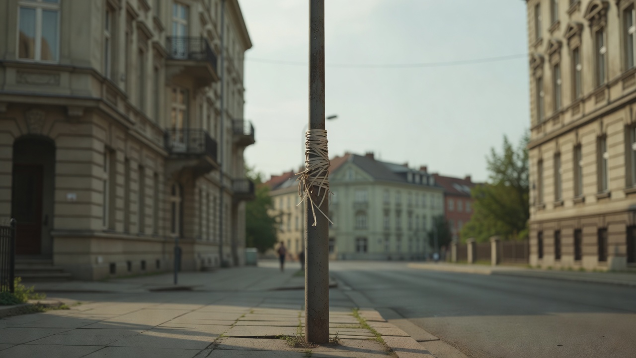 Satirischer Behördenaushang des Ministeriums für Haltung mit der Schlagzeile „Ein Plakat wird nicht durch seinen Inhalt öffentlich, sondern durch den Mast.“ und einem roten Stempel „Frist gewahrt“.